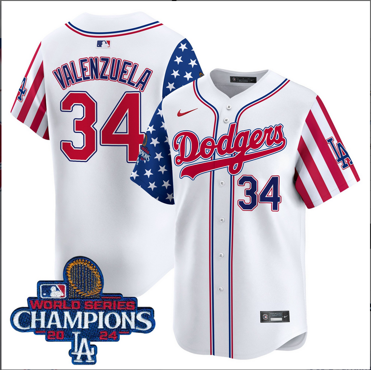 Men MLB Los Angeles Dodgers #34 Valenzuela American Style white 2024 World Series Champions  Limited Jersey->nfl hats->Sports Caps